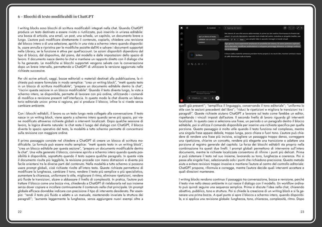 Blocchi di testo modificabili in ChatGPT - anteprima delle pagine 22 e 23, edizione 3.0