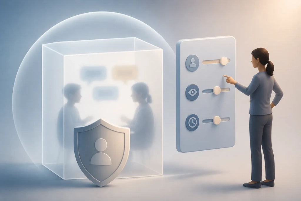 Illustrazione concettuale della privacy delle chat con controlli parentali separati dal contenuto.