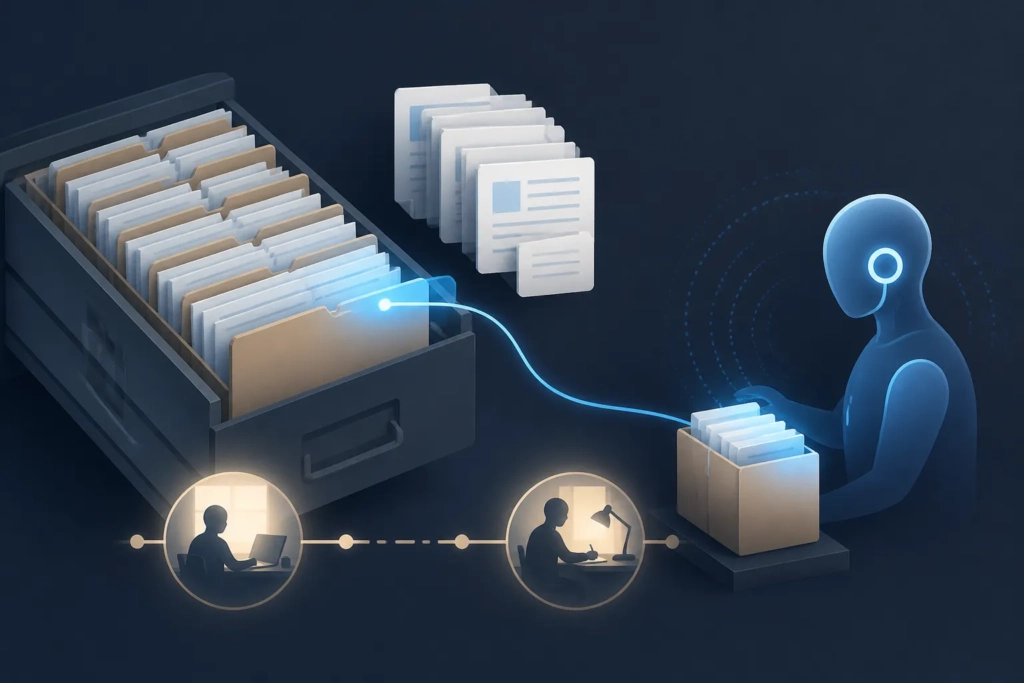 Un repository organizzato come memoria persistente dell’agente, con documenti collegati tra sessioni diverse.