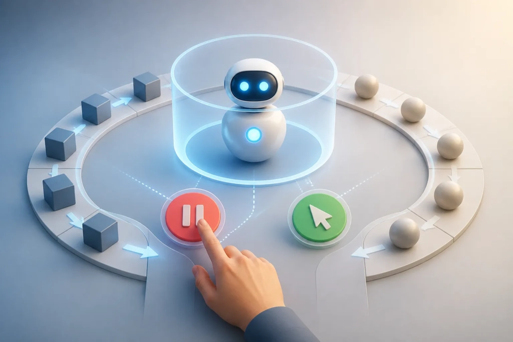 Un agente AI sotto supervisione con controlli di pausa e approvazione.