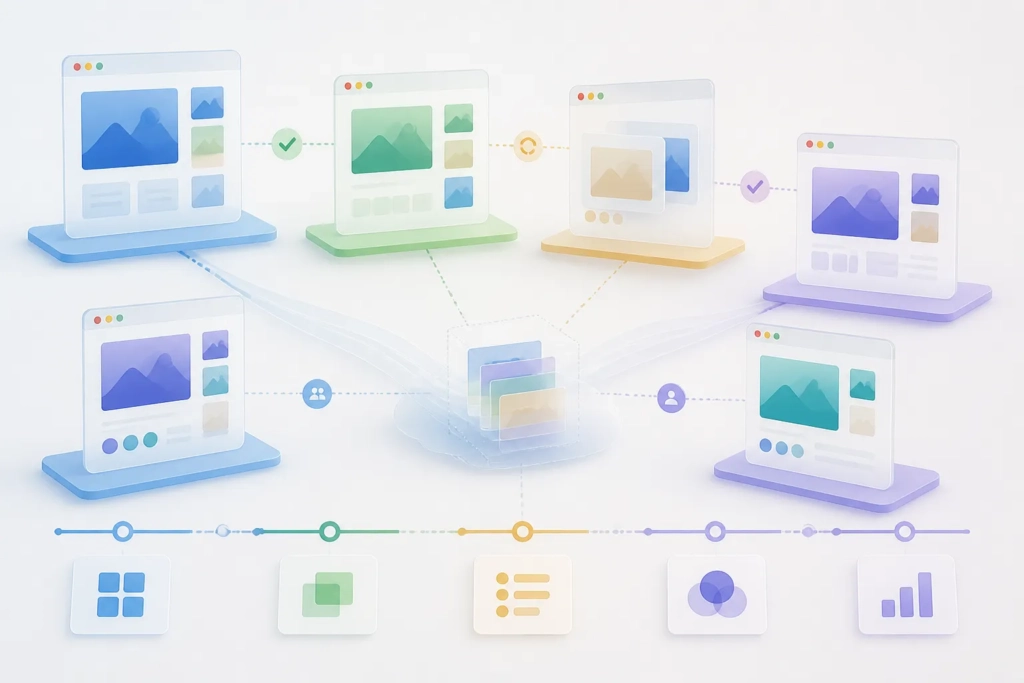 Schema visivo di un assistente che lascia tracce leggibili mentre esegue azioni distribuite tra più applicazioni.