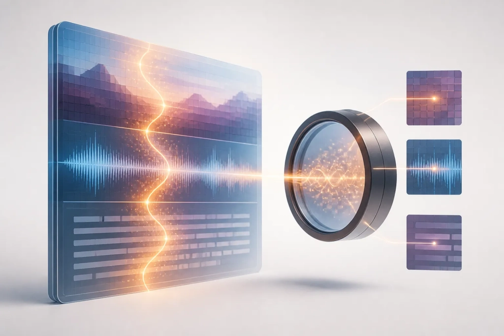 Rappresentazione concettuale di un watermark digitale incorporato in un contenuto e rilevato da uno strumento di verifica.