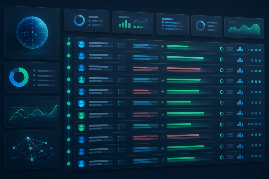 Una dashboard concettuale mostra molte revisioni recenti in una schermata unica.